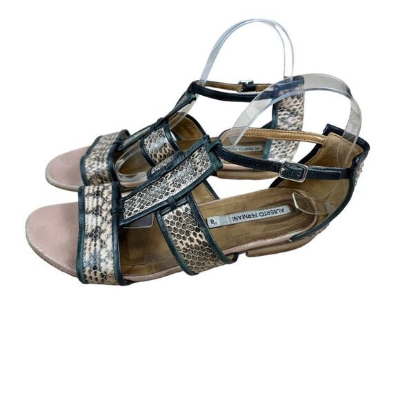 Alberto Fermani Snake Print Leather Strap Sandals - Picture 6 of 10
